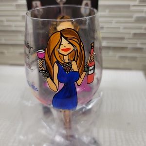 Bottoms Up! Brains Beauty Brunette Wine Glass *NEW